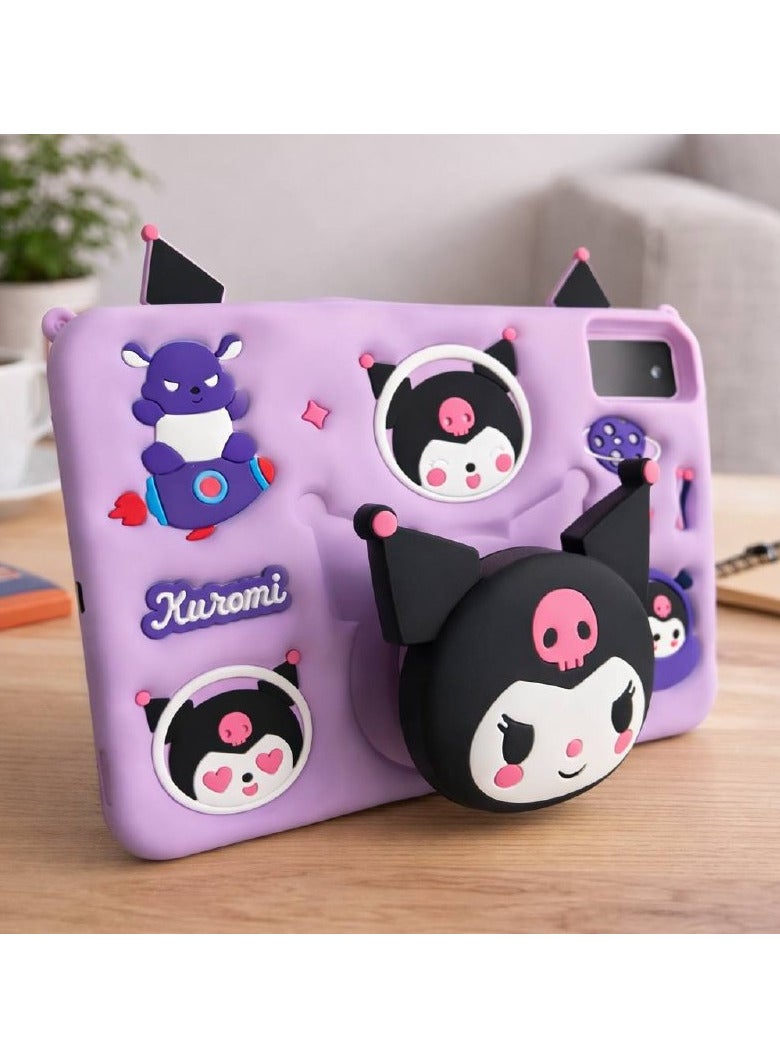 Cartoon 3D Silicon Handle Stand Cover For Xiaomi Redmi SE 11, Kids Shockproof Case With Handle & Stand, Funda Case (With Rope) (Kuromi) - Image 1